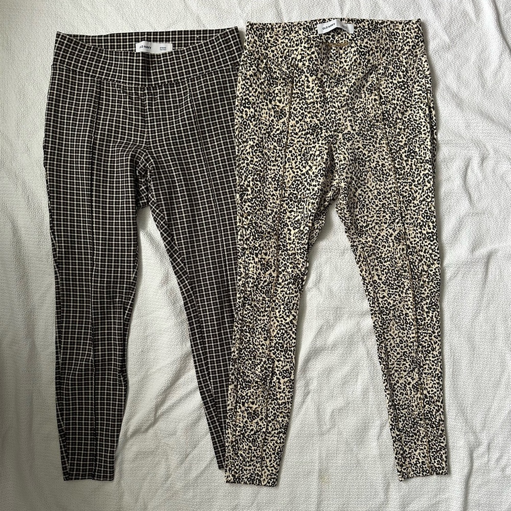 Old Navy Stevie High Rise Pants Bundle Small Plaid & Leopard Print Pull-On Pants